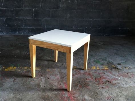 Wooden Side Table Raw Wood Legs With White Top Artappel