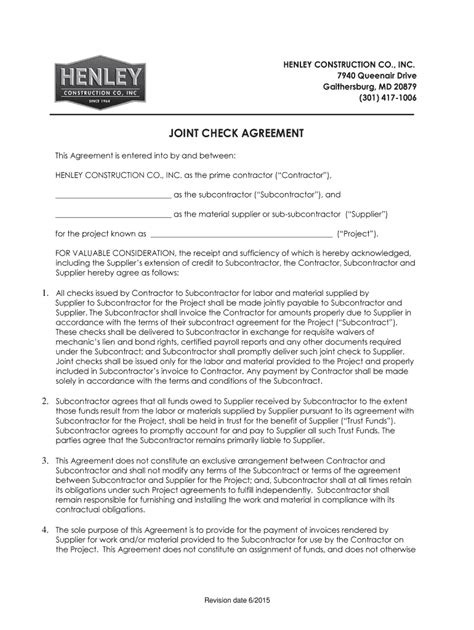 Joint Check Agreement Template Fill Online Printable Fillable