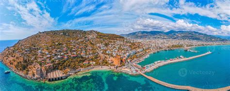 Alanya Antalya Aerial City With Castle And Sea Stock