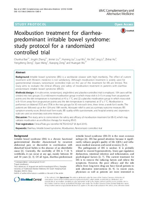 Pdf Moxibustion Treatment For Diarrhea Predominant Irritable Bowel