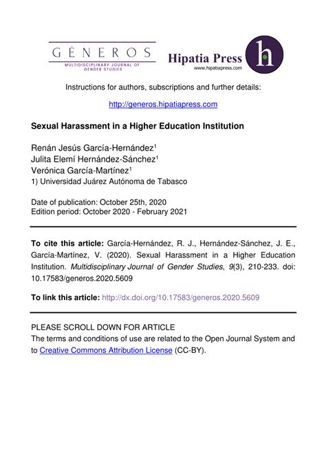 Pdf Sexual Harassment In A Higher Education Institution