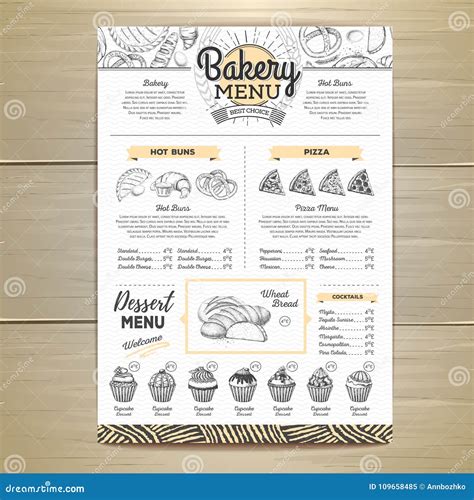 Vintage Bakery Menu Design Restaurant Menu Document Template Stock