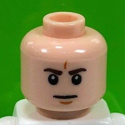 Lego Minifigure Light Flesh Head Male Dark Brown Eyebrows Frown White