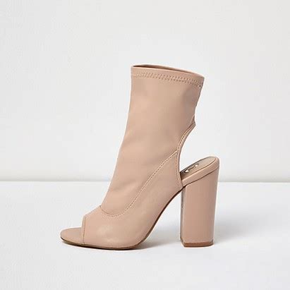 River Island Light Pink Peeptoe Block Heel Shoe Boots Open Heel