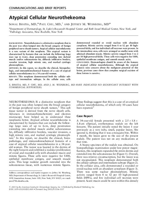 Pdf Atypical Cellular Neurothekeoma Jeffrey Weinberg