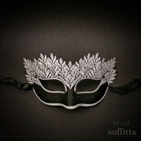 Silver Andblack Lace Masquerade Mask Venetian Style Halloween Etsy