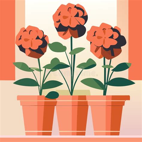 Flowers In Pots Vector Illustration In A Flat Style Decorative