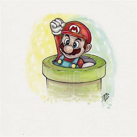 Mario Original Watercolor Painting Super Mario Beautiful Etsy