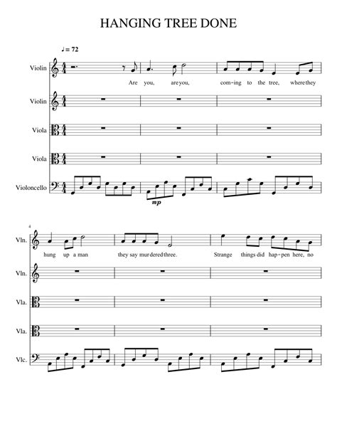 Hanging Tree Sheet Music For Violin Cello Viola String Quintet