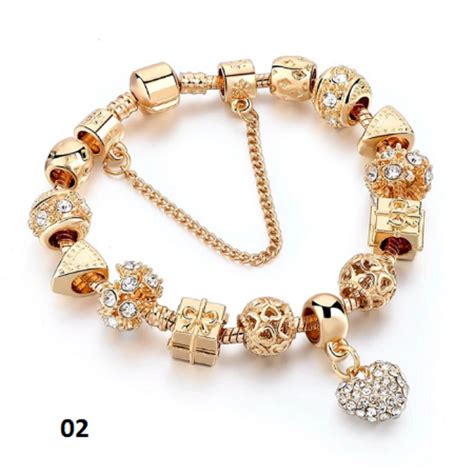 Goldenes Pandora Armband Mit Herz Charm Pulseira Charm Etsy