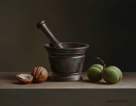 Still Life With A Bronze Mortar Painting By Albert Kechyan Saatchi Art