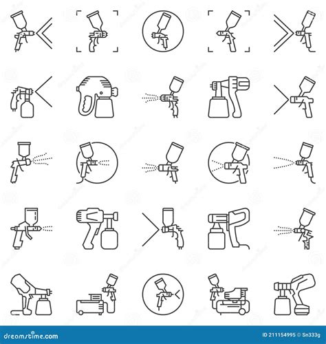 Spray Gun And Paint Sprayer Outline Vector Icons Set Stock Vector