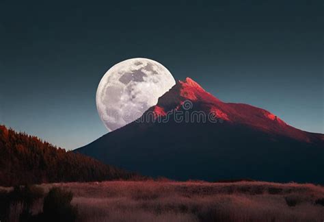 Galaxy Full Moon Night Landscape Background. Northen Lights Stock ...