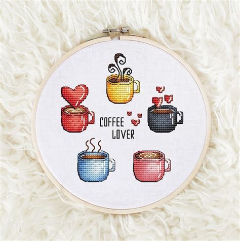 Coffee Cross Stitch Pattern Pdf Cups Of Coffee Counted Cross Etsy