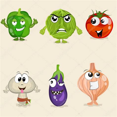 Set Of Funny Vegetable Cartoon Characters Vector Image By