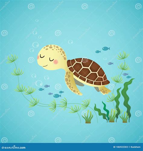 Sea Turtle Swimming Drawing Vector Illustration