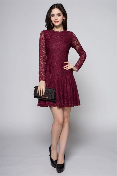 Short Mini Burgundy Long Sleeve Lace Party Homecoming Dresses