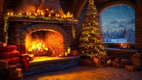 Relaxing Christmas Fireplace Snow Falling Cozy Christmas Fireplace