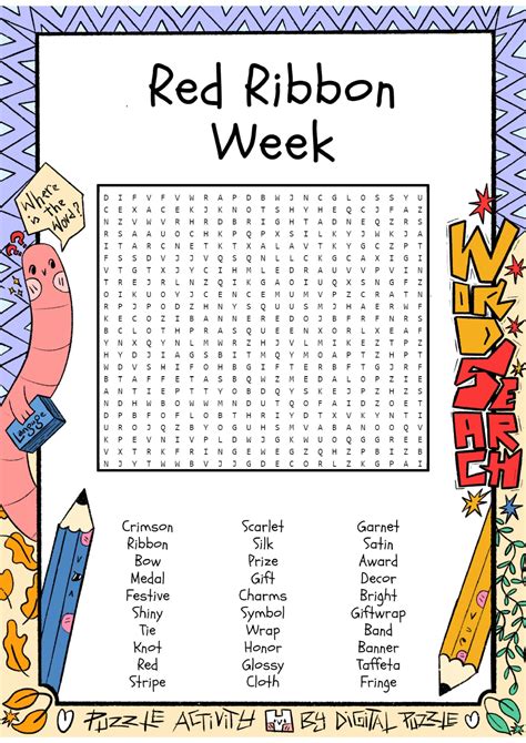 Red Ribbon Week Word Search Puzzle Worksheet Activity Made By Teachers