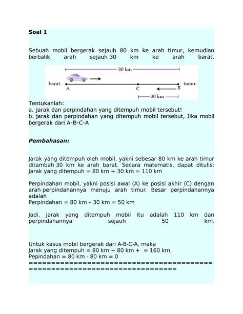 Soal Dan Pembahasan Jarak Dan Perpindahan Soal Sebuah Mobil