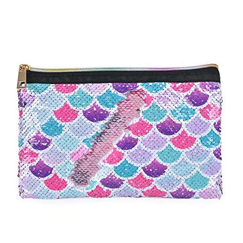 Wernnsai Mermaid Toiletry Pouch Reversible Sequin Mermaid Cosmetic Bag For Purse Pink Portable