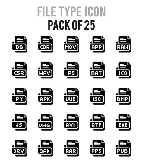 25 Dateityp Glyphen Icon Pack Vektorillustration Premium Vektor