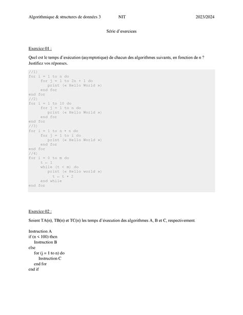 Algo Serie Vacance Blabla Algorithmique Structures De Donn Es