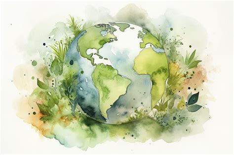 Green Earth Watercolor Art Hand Drawing Stock Illustration ...