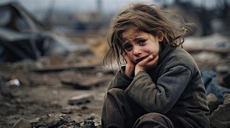 Premium AI Image | Homeless child crying for his family Military ...