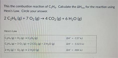 Solved This the combustion reaction of C2H6. Calculate the | Chegg.com