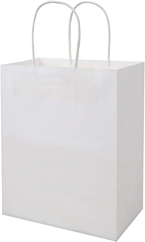 Bagmad Pack Sturdy Medium White Kraft Paper Bags With Handles Bulk