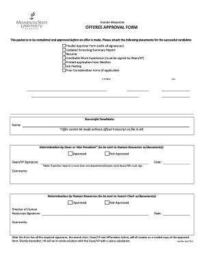 Fillable Online Mnsu Offeree Approval Form Docx Fax Email Print Pdffiller