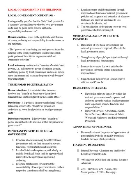 An Overview Of Local Government Structure And Operations In The Philippines Under The Local