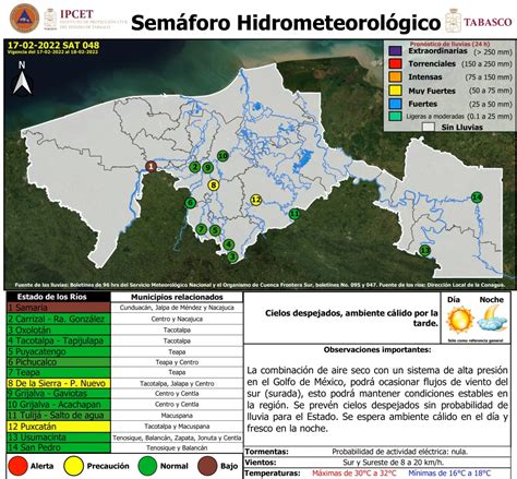 Semáforo Hidrometeorológico y Niveles de Ríos 17 02 2022 Portal Tabasco