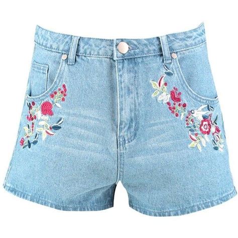 Boohoo Fleur Floral Embroidery Denim Shorts €28 Liked On Polyvore