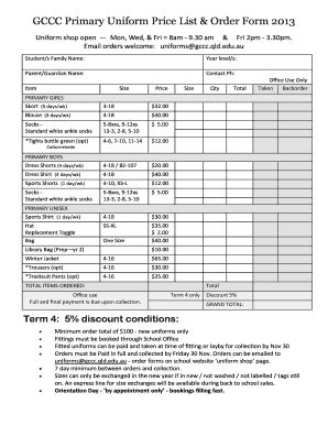 Fillable Online Glasshouse Qld Edu Gccc Primary Uniform Price List