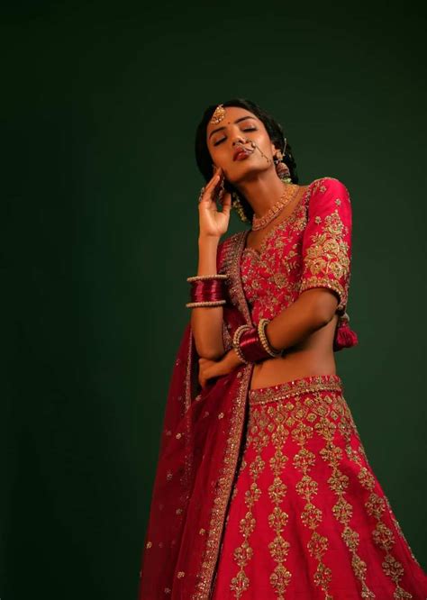 Buy Scarlet Red Lehenga Choli In Raw Silk With Zardosi And Colorful