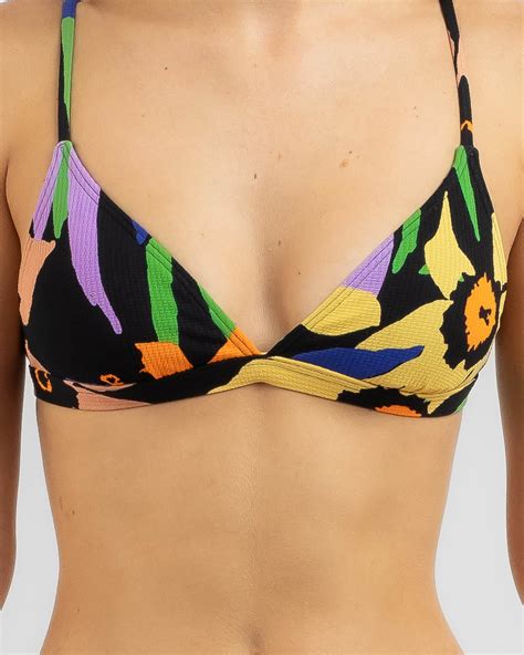 Shop Roxy Color Jam Fixed Triangle Bikini Top In Anthracite Flower