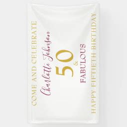 50 and Fabulous Minimalist 50th Birthday Purple Banner | Zazzle