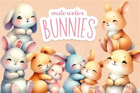 6 Adorable Watercolor Bunnies Graphic By Sellingpod · Creative Fabrica