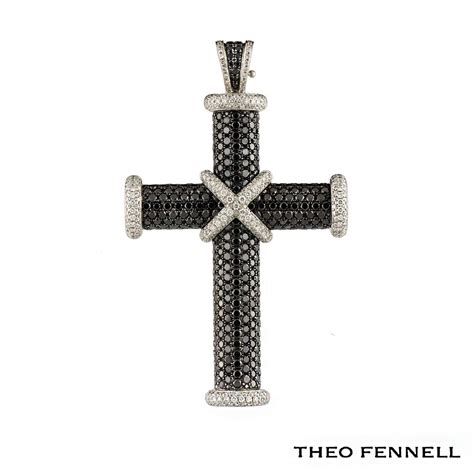 Theo Fennell White And Black Diamond Cross Pendant Rich Diamonds