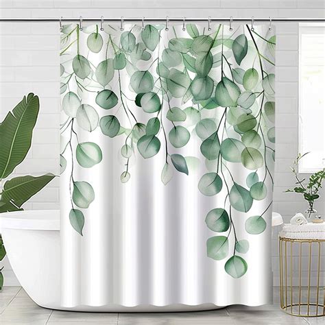 Nature Inspired Eucalyptus Greenery Shower Curtain With Foliage Print