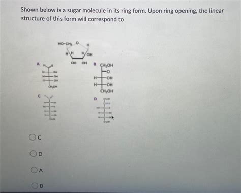 Solved Shown below is a sugar molecule in its ring form. | Chegg.com