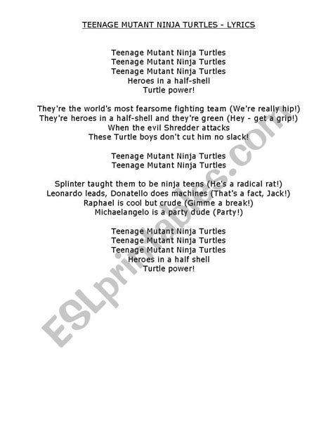 Teenage Mutant Ninja Turtles Song Lyrics