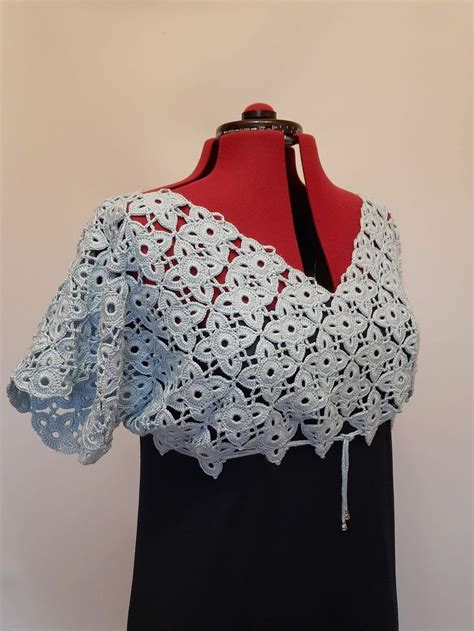 Crocheted Lace Cotton Bolero Top Crochet Shrug With Short Sleeves