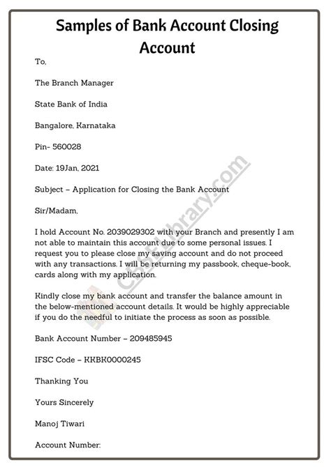 Bank Account Closing Letter Format Sample And How To Write A Bank