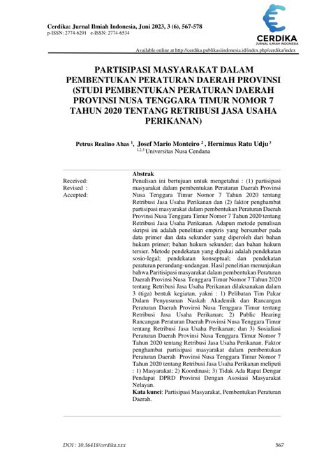 Pdf Partisipasi Masyarakat Dalam Pembentukan Peraturan Daerah