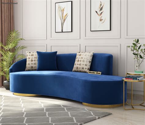 Buy Osbert Seater Curved Sofa With Brass Cladding Velvet Indigo