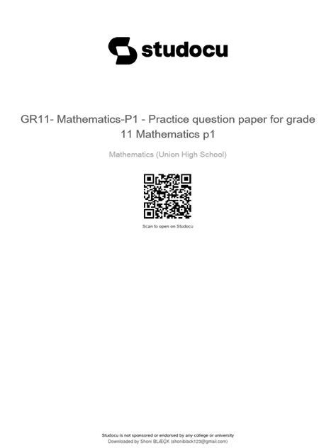 Gr11 Mathematics P1 Practice Question Paper For Grade 11 Mathematics P1