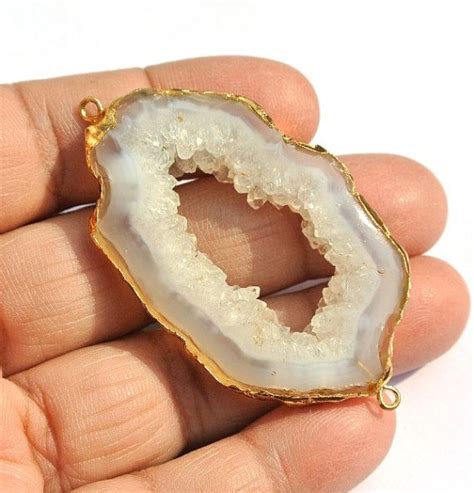 X Mm Kt Gold Electroplated Edge Natural Color Druzy Agate